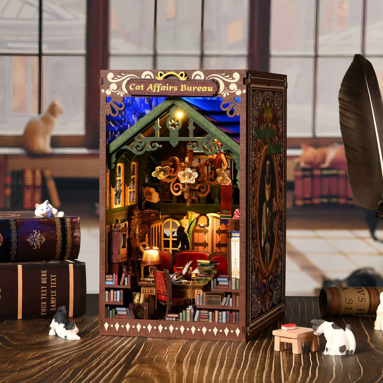 The Cat Bureau DIY Book Nook Kit | Double-sided Miniatures - DIYION
