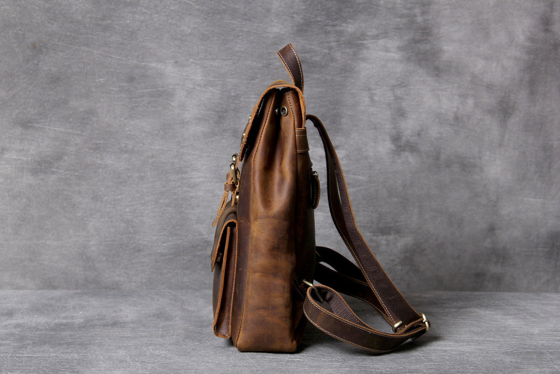 camel distressed leather book-bag that fits every silhouette and outfits in your wardrobe