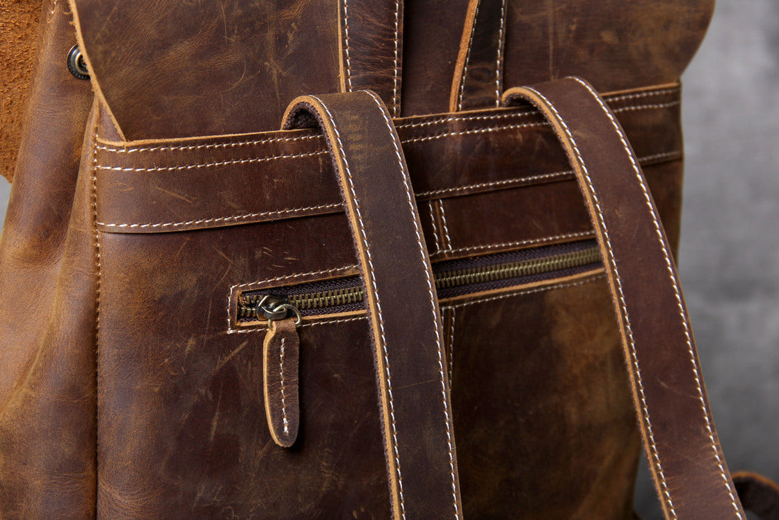 weekender large leather backpack for men
