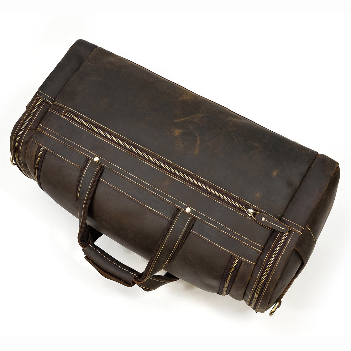 khaki Men's Leather Duffle Bag