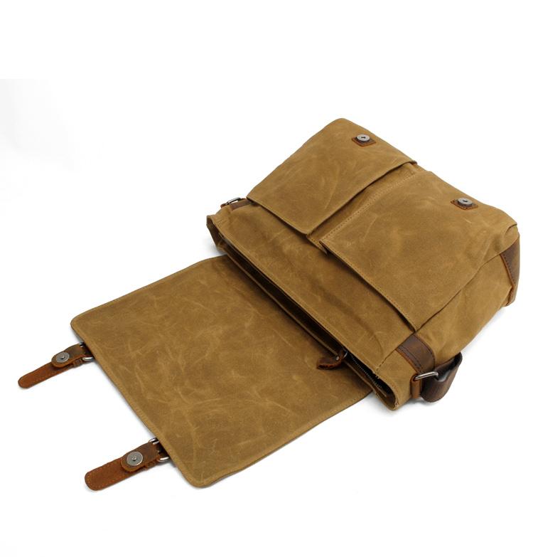 Vintage crossbody messenger bag in waxed canvas and leather - Colombus