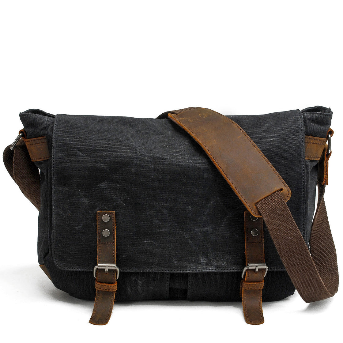 Black retro sling bag in waxed canvas - Colombus