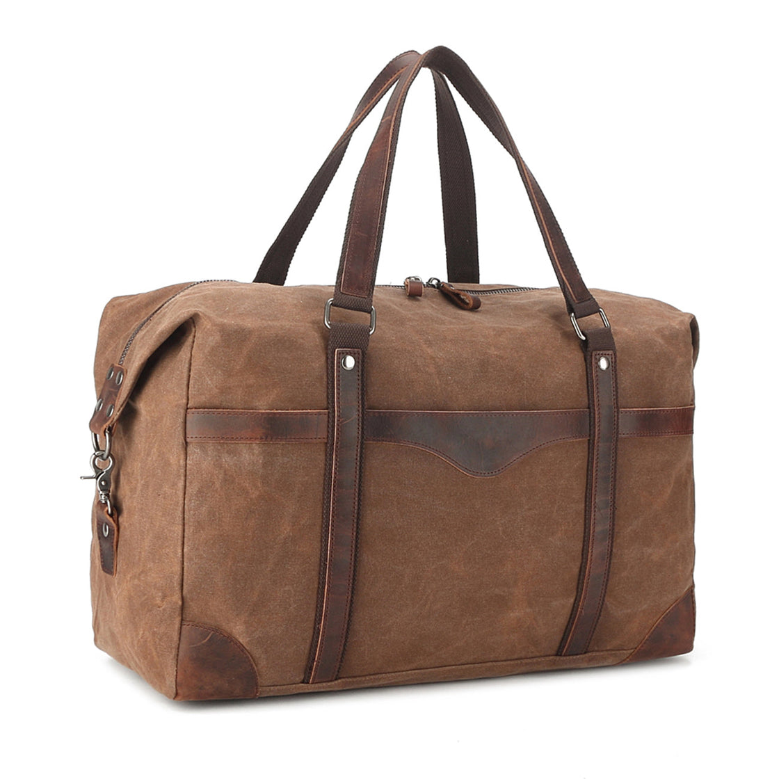 sac de voyage vintage toile cuir marron lateral