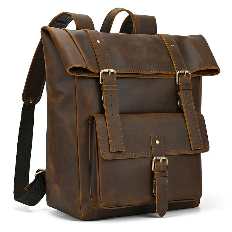 minimalist distressed leather carry on backpack