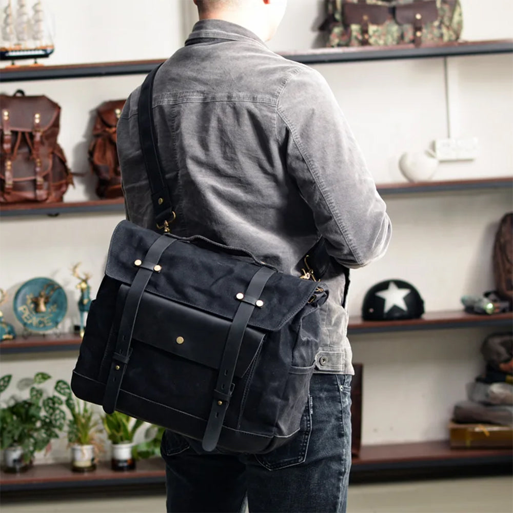 waxed canvas motorcircle saddlebag