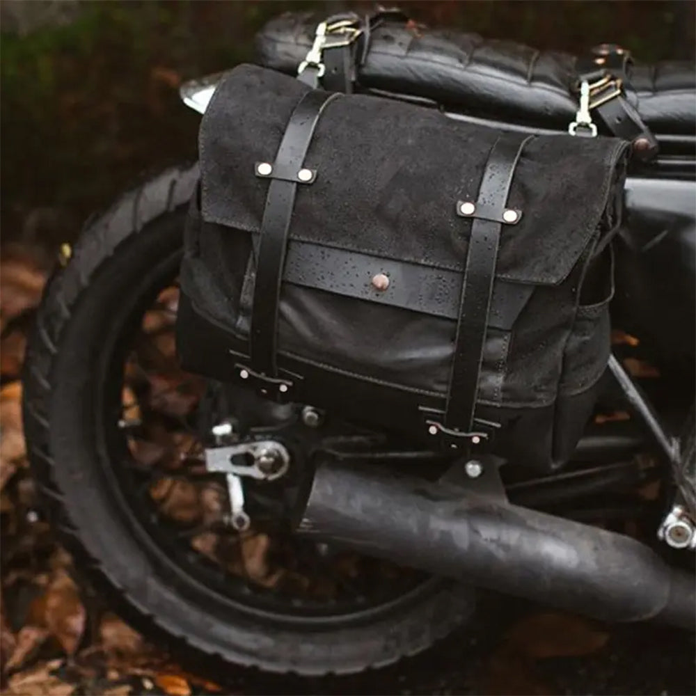 sacoche selle vintage toile cuir noir, rigide et waterproof d'une contenance de 18 litres