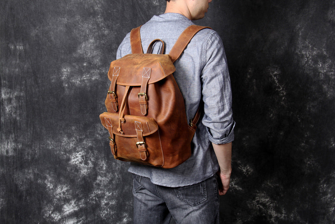 leather knapsack school bag