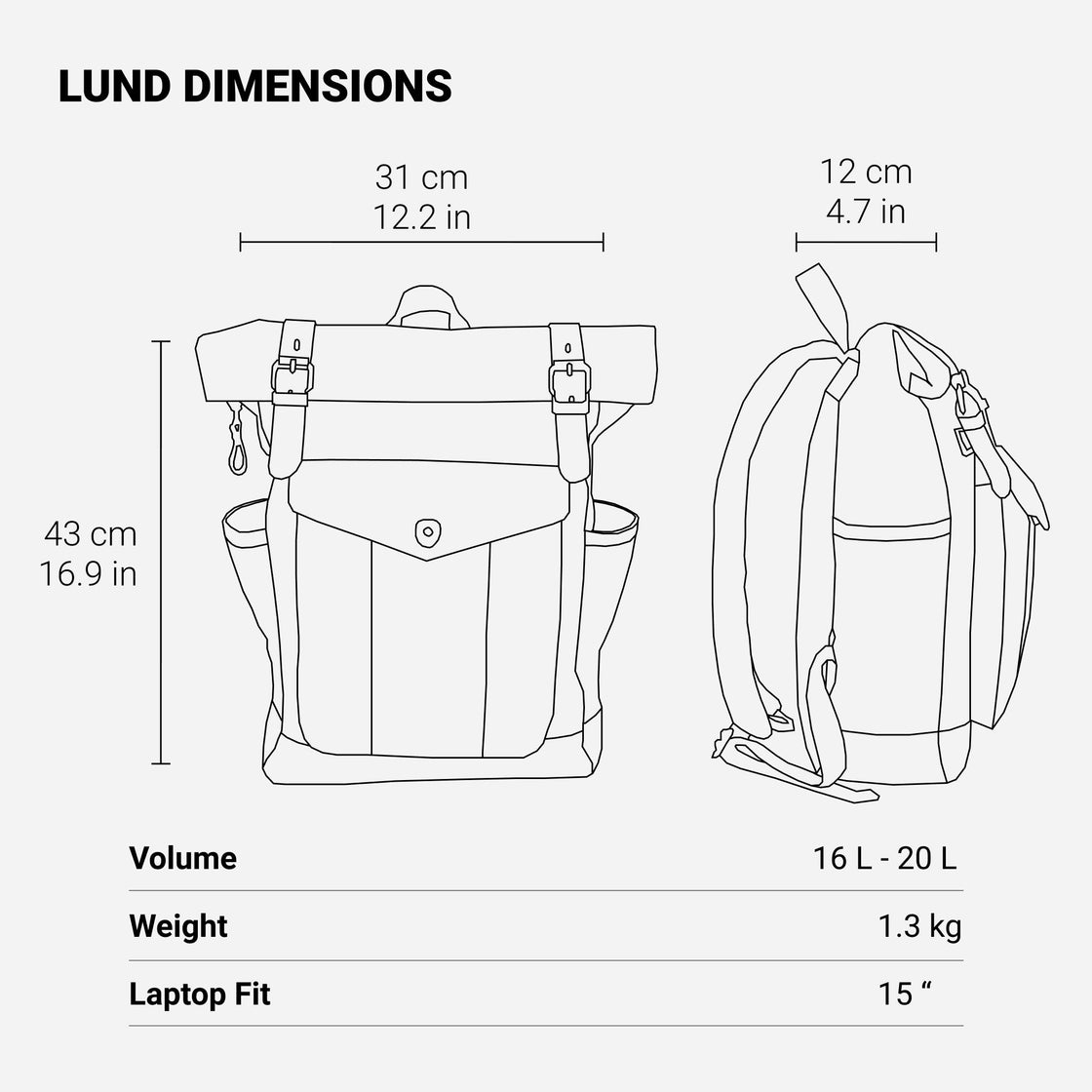 Canvas-Rucksack mit Laptopfach 16–20 L – Lund — 10