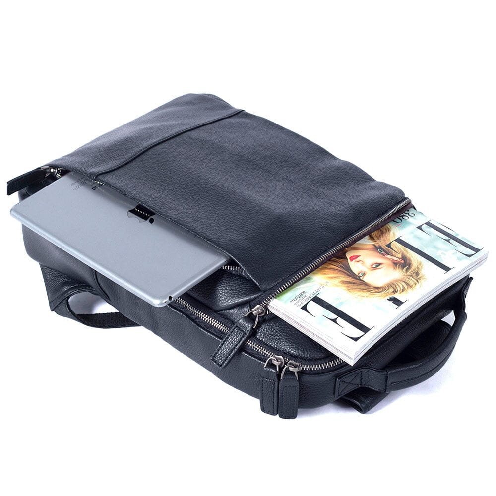 Steele — Black Leather Laptop Backpack, image 6