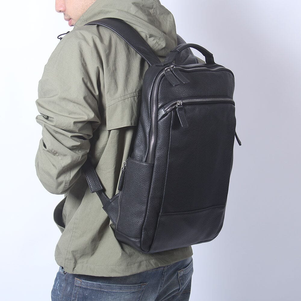 Steele — Black Leather Laptop Backpack, image 9