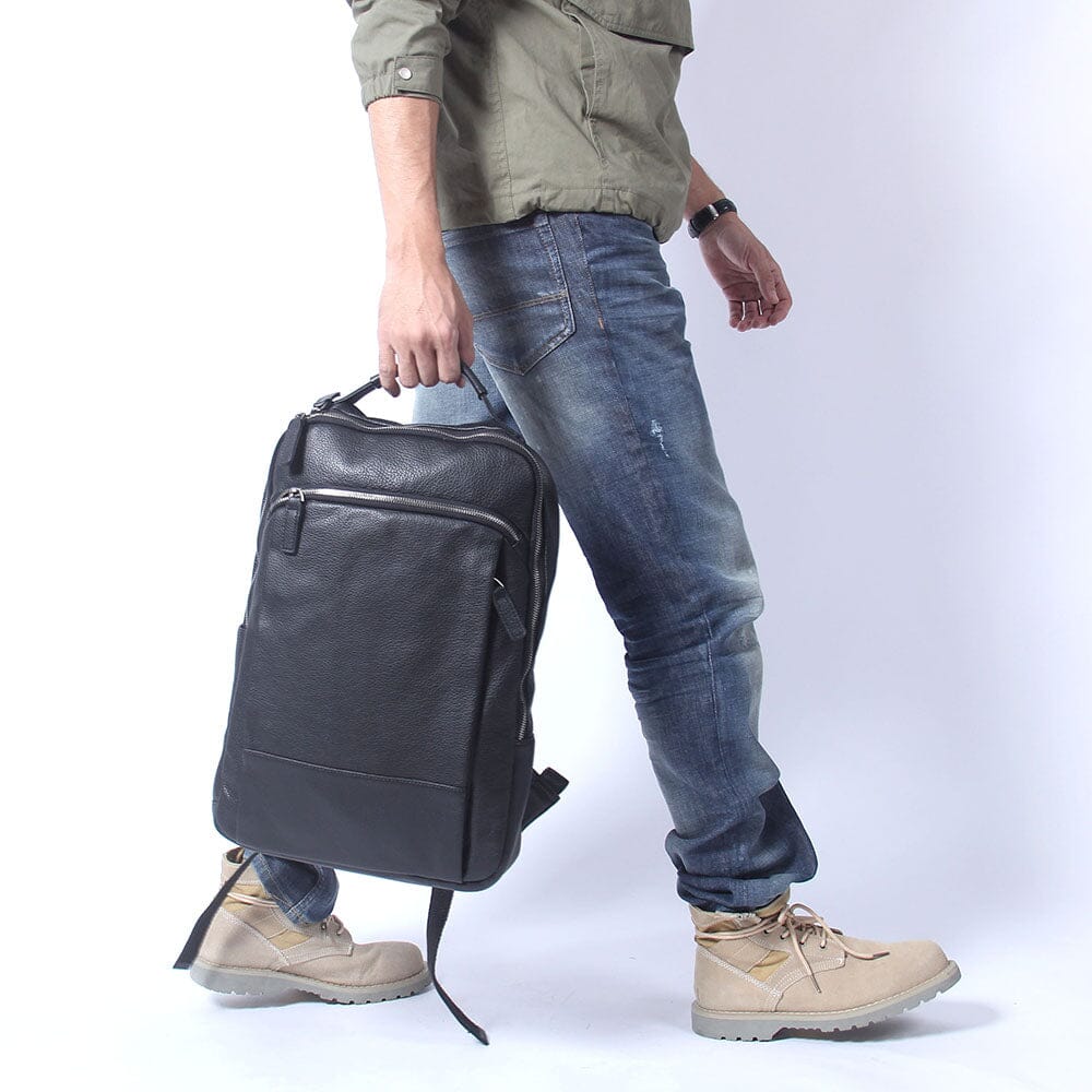 Steele — Black Leather Laptop Backpack, image 10