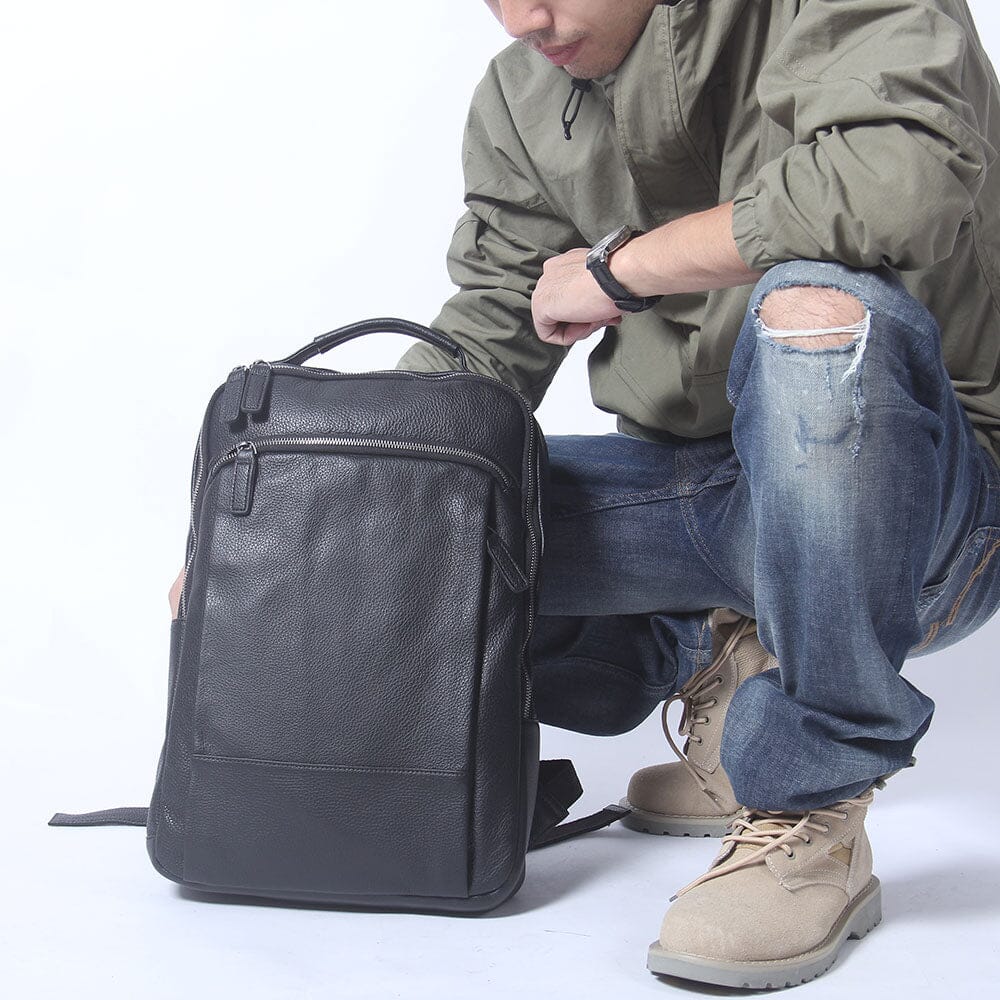 Steele — Black Leather Laptop Backpack, image 11