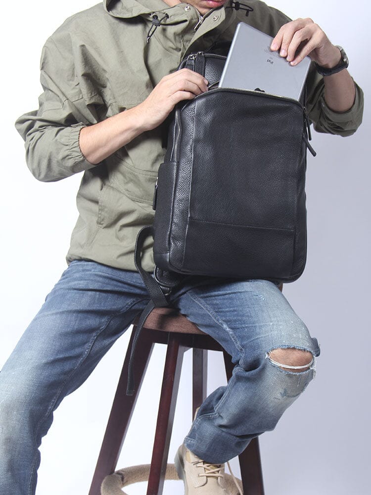 Steele — Black Leather Laptop Backpack, image 12