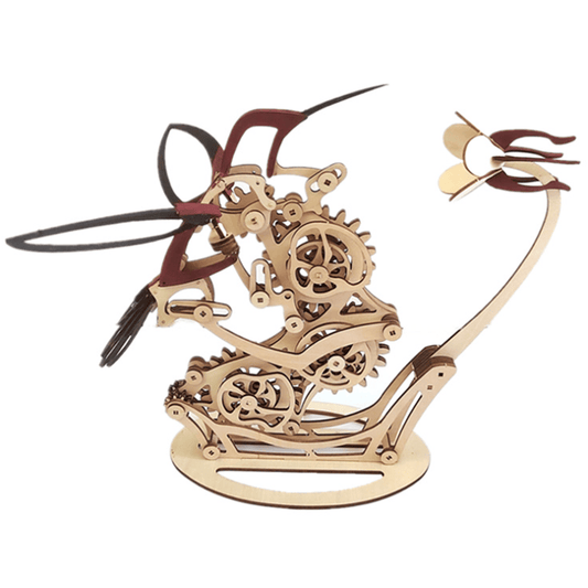 Wooden mechanical model of a hummingbird with gears Diyion | Kinetic Hummingbird Sculpture - 3D Wooden Mechanical Puzzle Kit