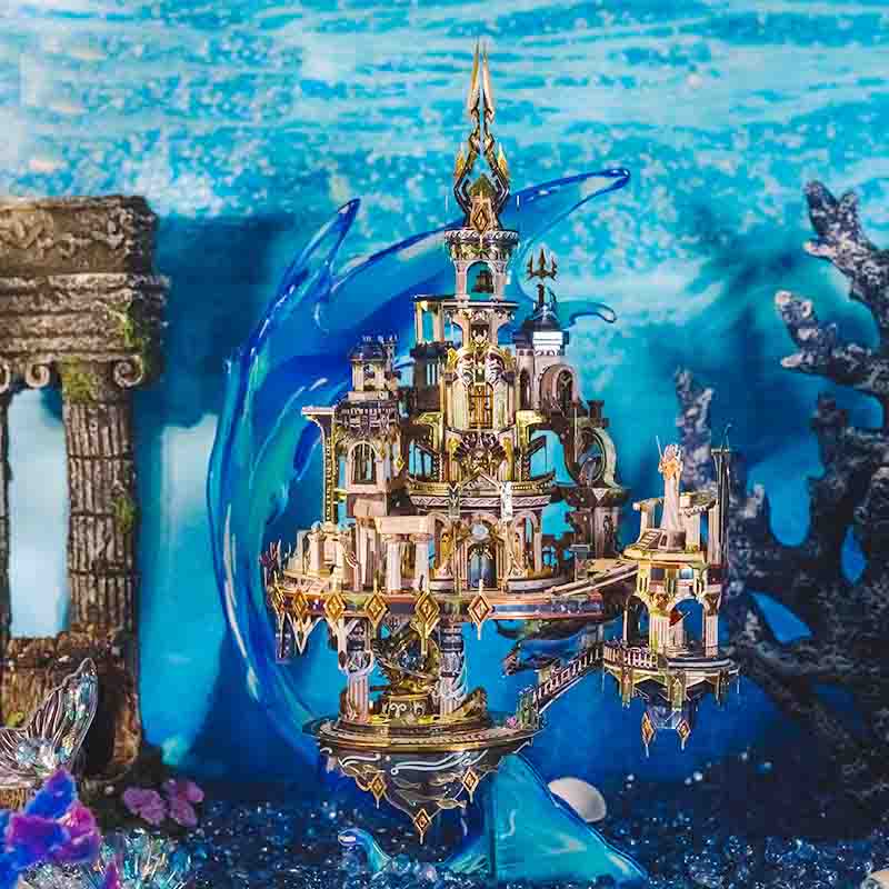 Premium metal puzzle kit with stainless steel pieces and detailed assembly instructions