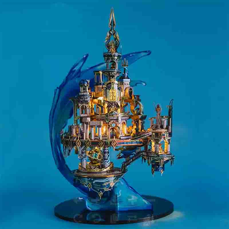 Premium metal puzzle kit with stainless steel pieces and detailed assembly instructions