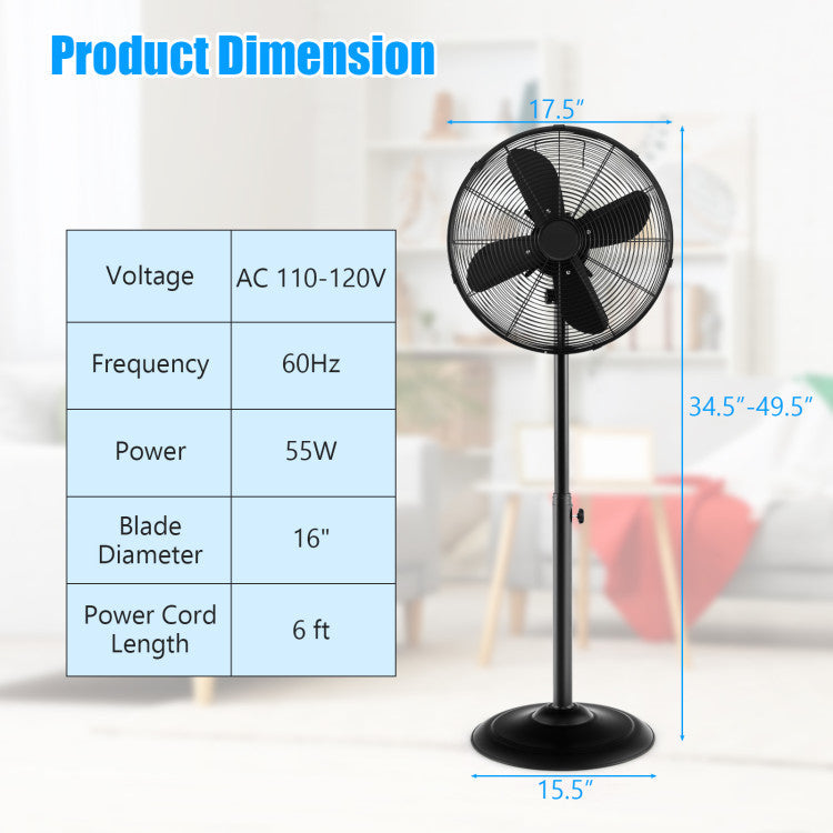 16-Inch Oscillating Pedestal Fan – Adjustable Height Standing Fan with 3 Speed Settings | Custom Airflow | For Home & Office Cooling