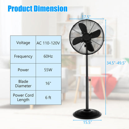 16-Inch Oscillating Pedestal Fan – Adjustable Height Standing Fan with 3 Speed Settings | Custom Airflow | For Home & Office Cooling