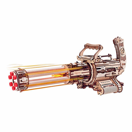 Rotating barrel wooden puzzle gun kit 3D assembly model with 6-barrel firing mechanism by Diyion
