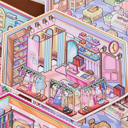 DIYION™ | Business Simulation Game Sticker Scene Play Set, Clothing Store|Restaurant|Bakery Shop