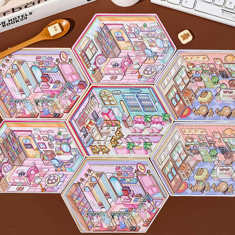 DIYION™ | Business Simulation Game Sticker Scene Play Set, Clothing Store|Restaurant|Bakery Shop