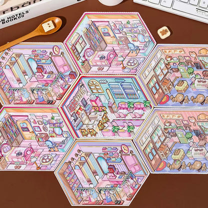 DIYION™ | Business Simulation Game Sticker Scene Play Set, Clothing Store|Restaurant|Bakery Shop