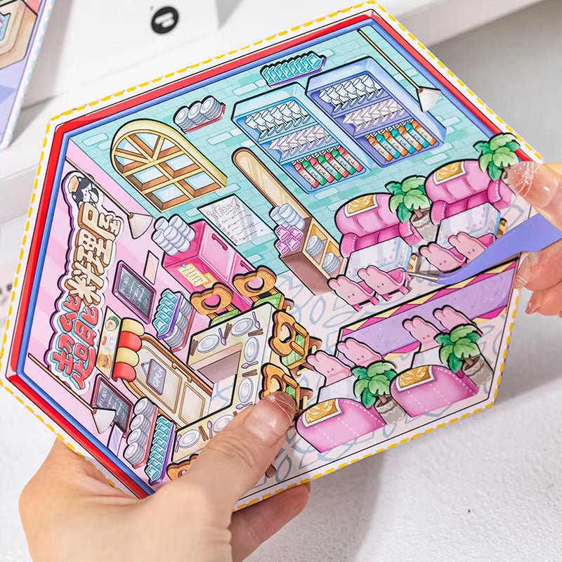 DIYION™ | Business Simulation Game Sticker Scene Play Set, Clothing Store|Restaurant|Bakery Shop
