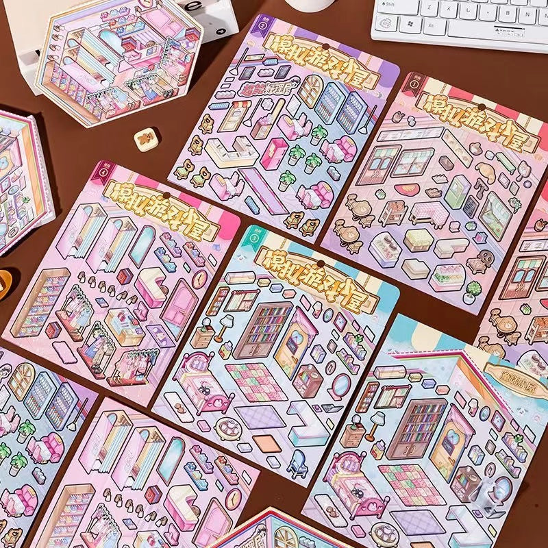 DIYION™ | Business Simulation Game Sticker Scene Play Set, Clothing Store|Restaurant|Bakery Shop