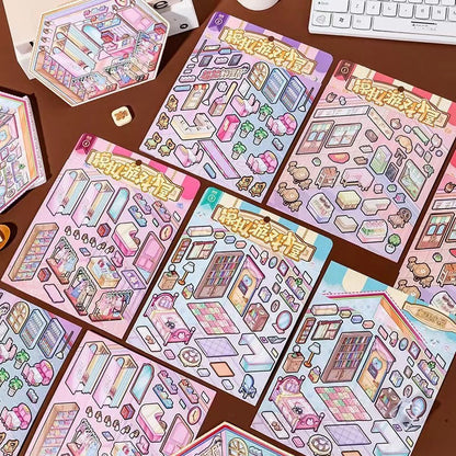 DIYION™ | Business Simulation Game Sticker Scene Play Set, Clothing Store|Restaurant|Bakery Shop