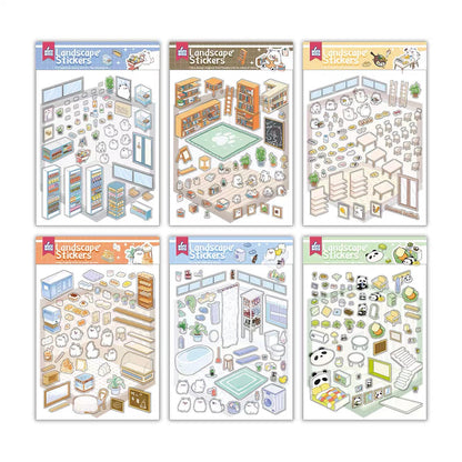 DIYION™ | Sticker Play Scenes, Make A Grocery Store|Library|Buffet|Bakery|Bathroom|Panda Room