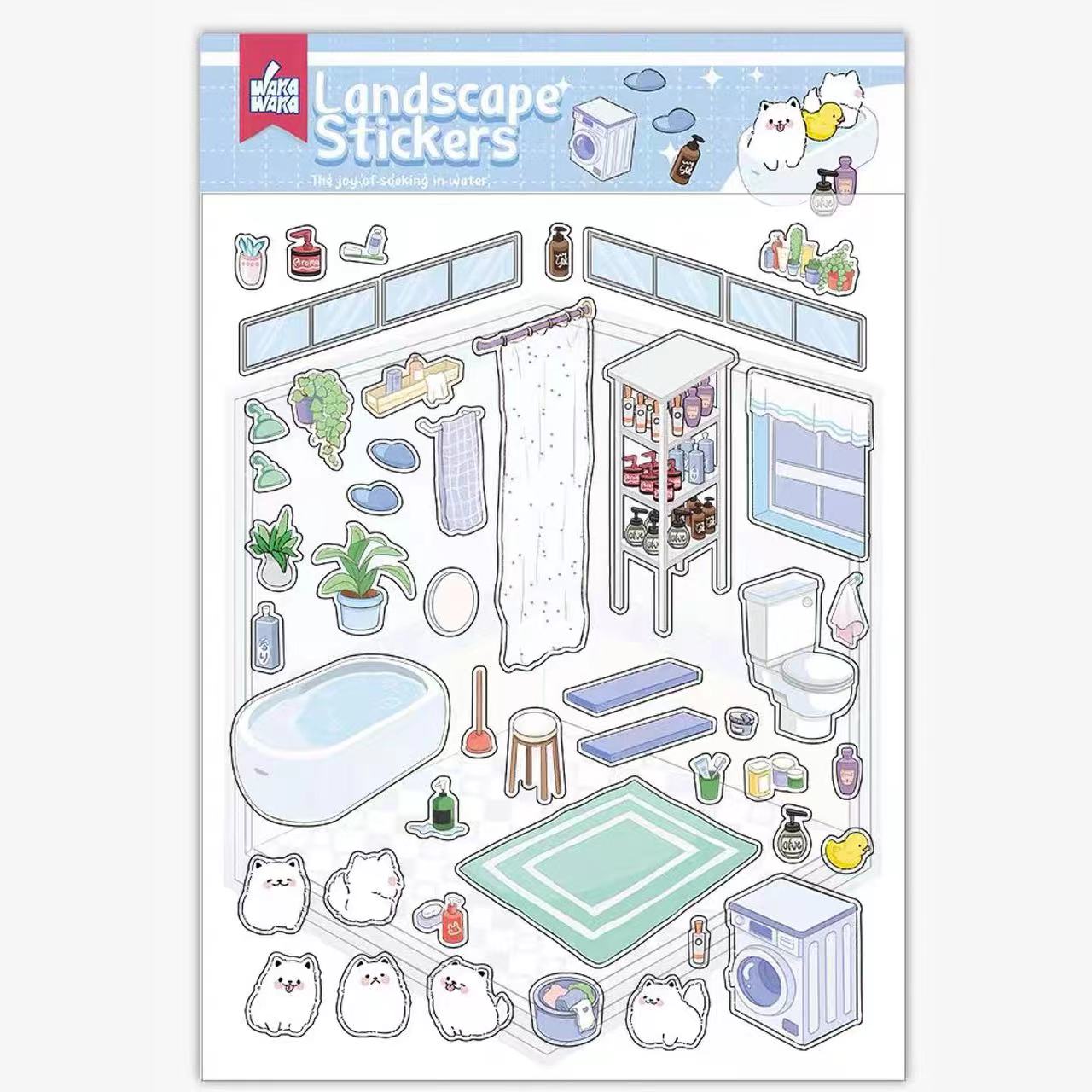 DIYION™ | Sticker Play Scenes, Make A Grocery Store|Library|Buffet|Bakery|Bathroom|Panda Room