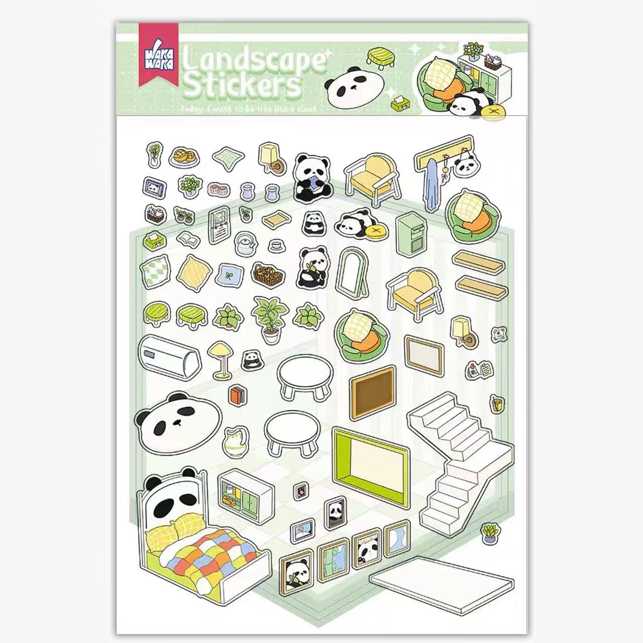 DIYION™ | Sticker Play Scenes, Make A Grocery Store|Library|Buffet|Bakery|Bathroom|Panda Room