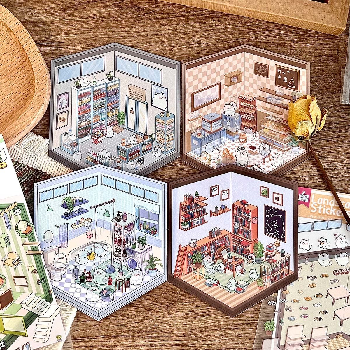 DIYION™ | Sticker Play Scenes, Make A Grocery Store|Library|Buffet|Bakery|Bathroom|Panda Room