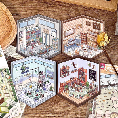 DIYION™ | Sticker Play Scenes, Make A Grocery Store|Library|Buffet|Bakery|Bathroom|Panda Room