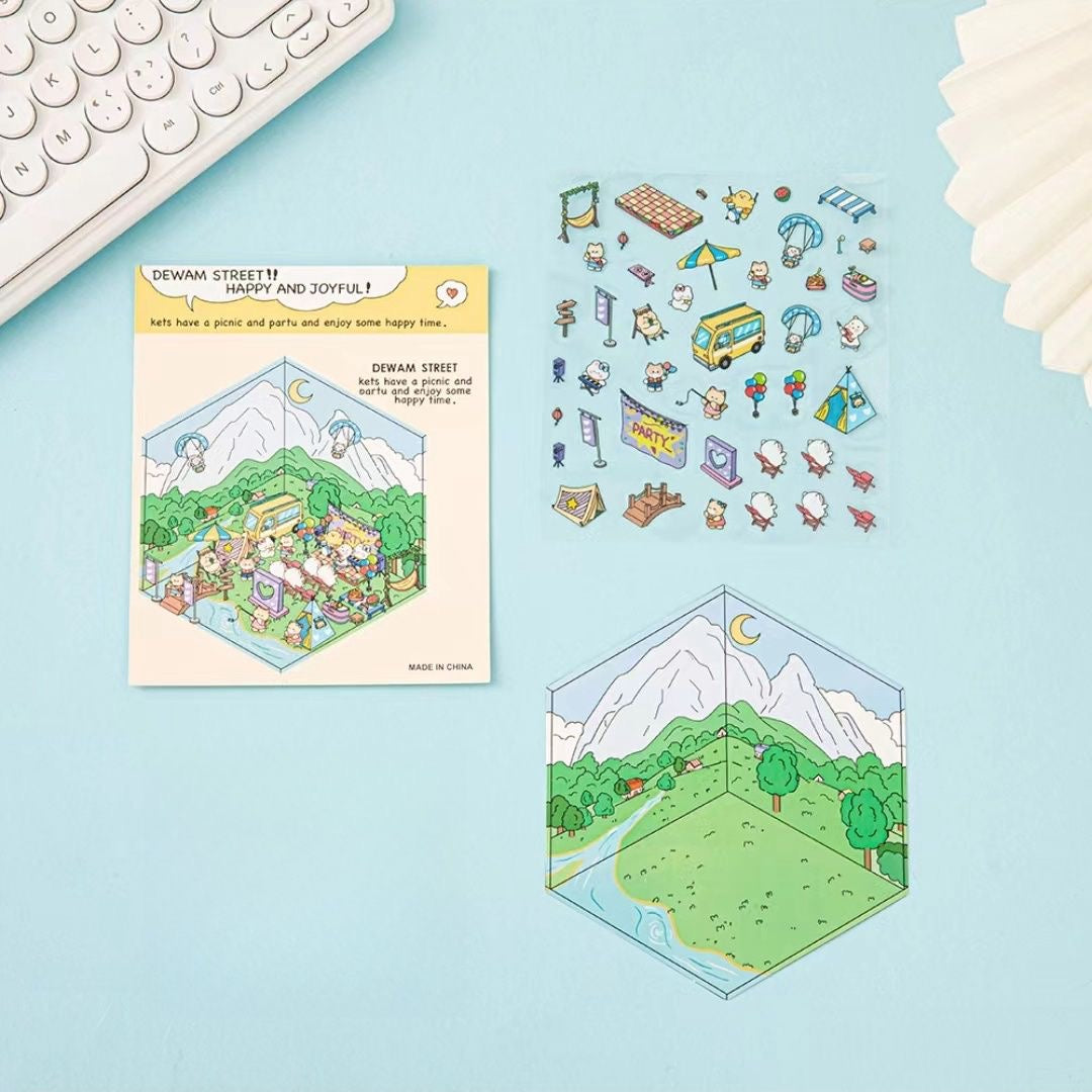 DIYION™ | Sticker Scene: DIY Picnic|Magical Library|Spring Party|Beach|Amusement Park|Record Store