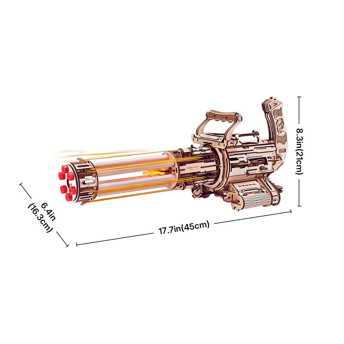 Rotating barrel wooden puzzle gun kit 3D assembly model with 6-barrel firing mechanism by Diyion