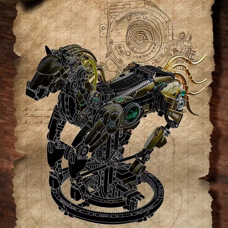 Diyion mechanical horse building kit 1055 pieces golden armor poseable limbs DIY STEM toy