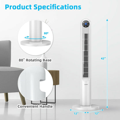 80° Oscillating Tower Fan – 42-Inch Slim Design with Smart Display & Remote | Powerful & Quiet | For Living Room & Workspace