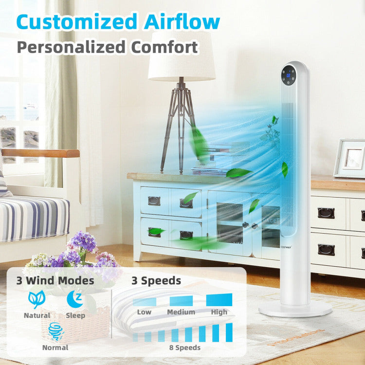 80° Oscillating Tower Fan – 42-Inch Slim Design with Smart Display & Remote | Powerful & Quiet | For Living Room & Workspace