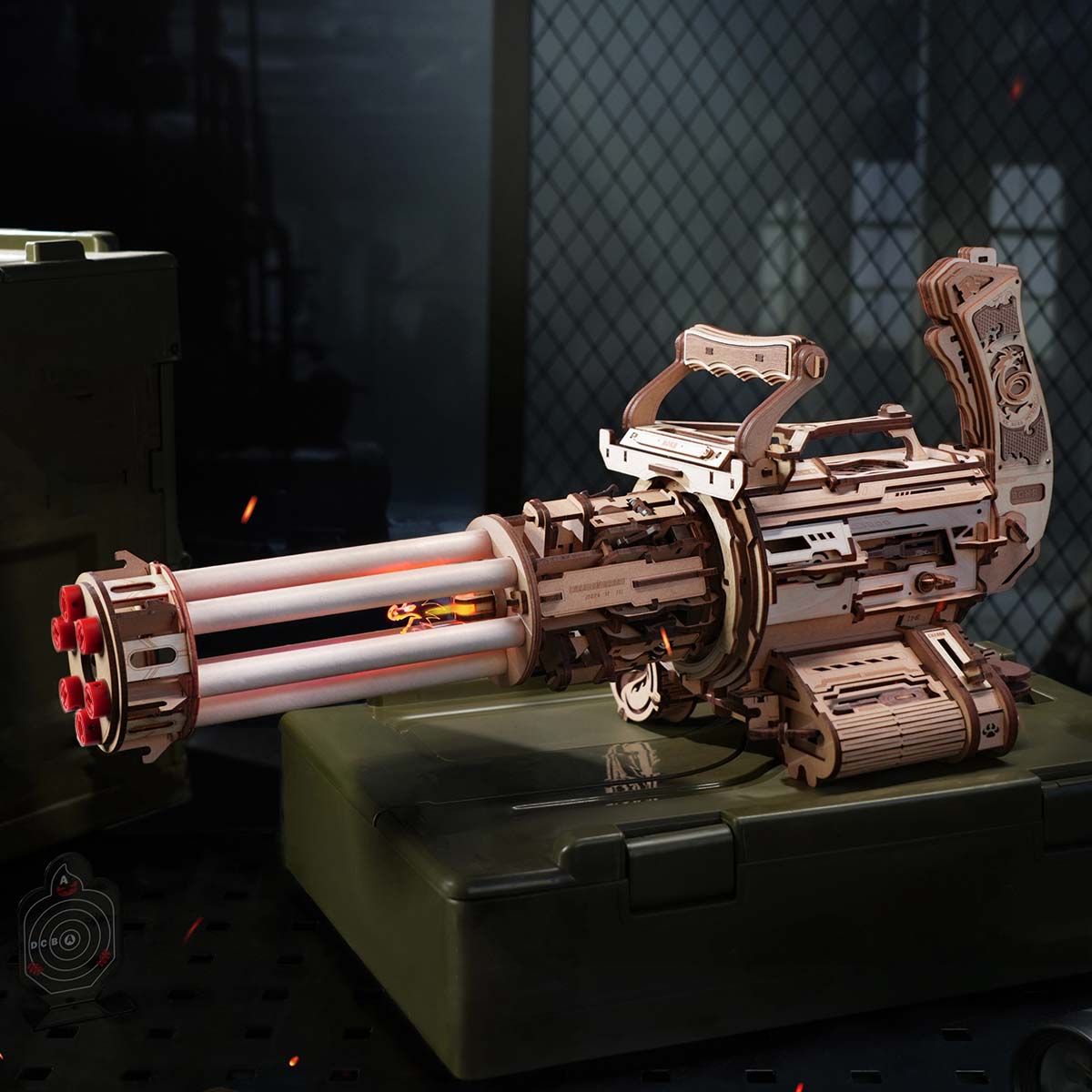 Rotating barrel wooden puzzle gun kit 3D assembly model with 6-barrel firing mechanism by Diyion