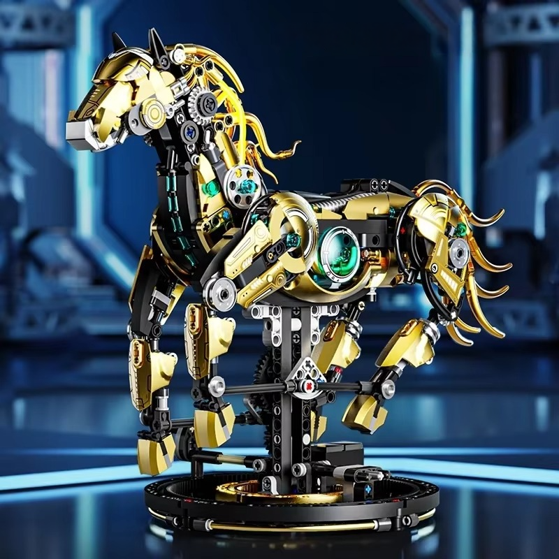 Diyion mechanical horse building kit 1055 pieces golden armor poseable limbs DIY STEM toy
