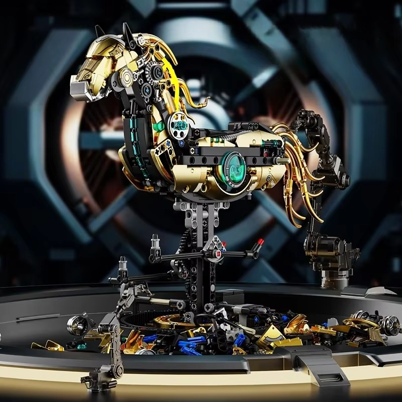 Diyion mechanical horse building kit 1055 pieces golden armor poseable limbs DIY STEM toy