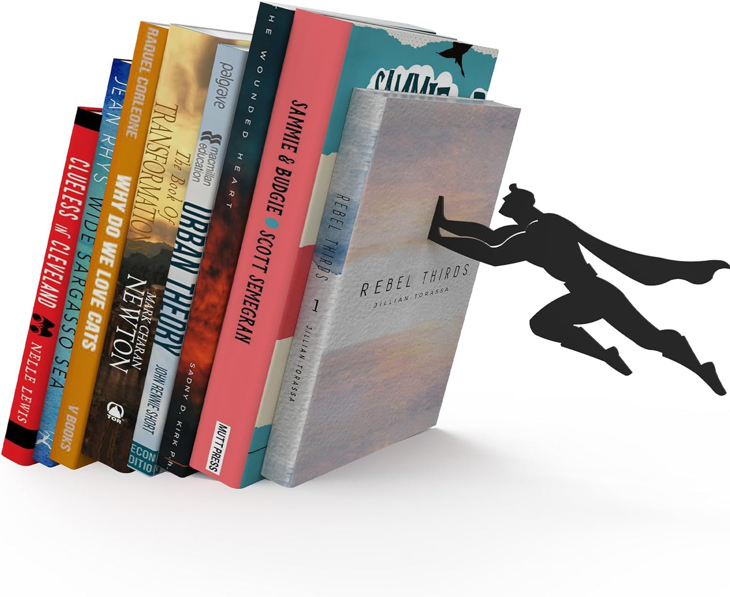Premium metal bookend stand with heroic character silhouette design for book organization and display - Superman