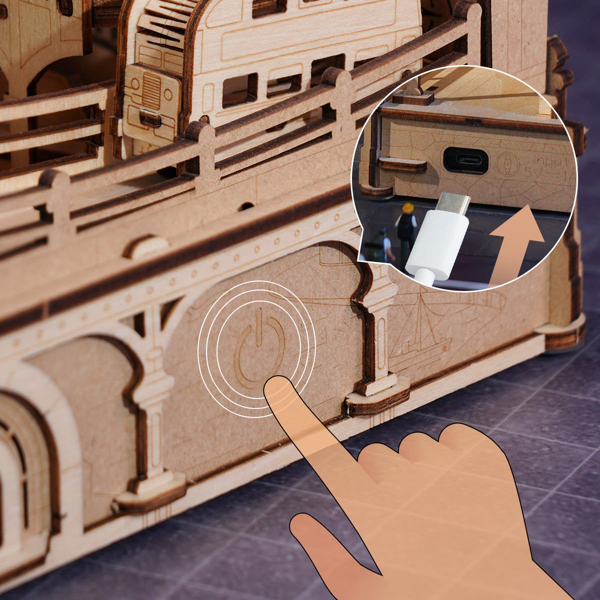 London themed wooden 3D puzzle marble run with mechanical components and landmark features