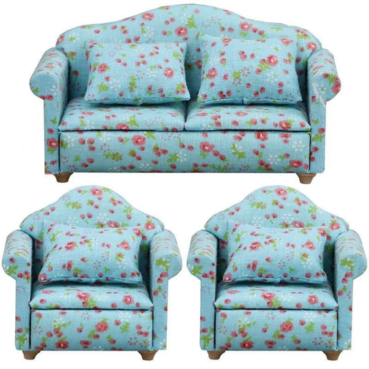 Blue Floral Dollhouse Miniature Sofa - DIYION