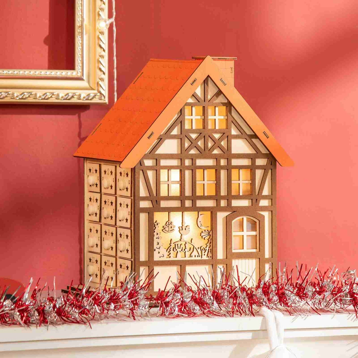 Wooden Christmas Advent Calendar House | LED Lighting - DIYION