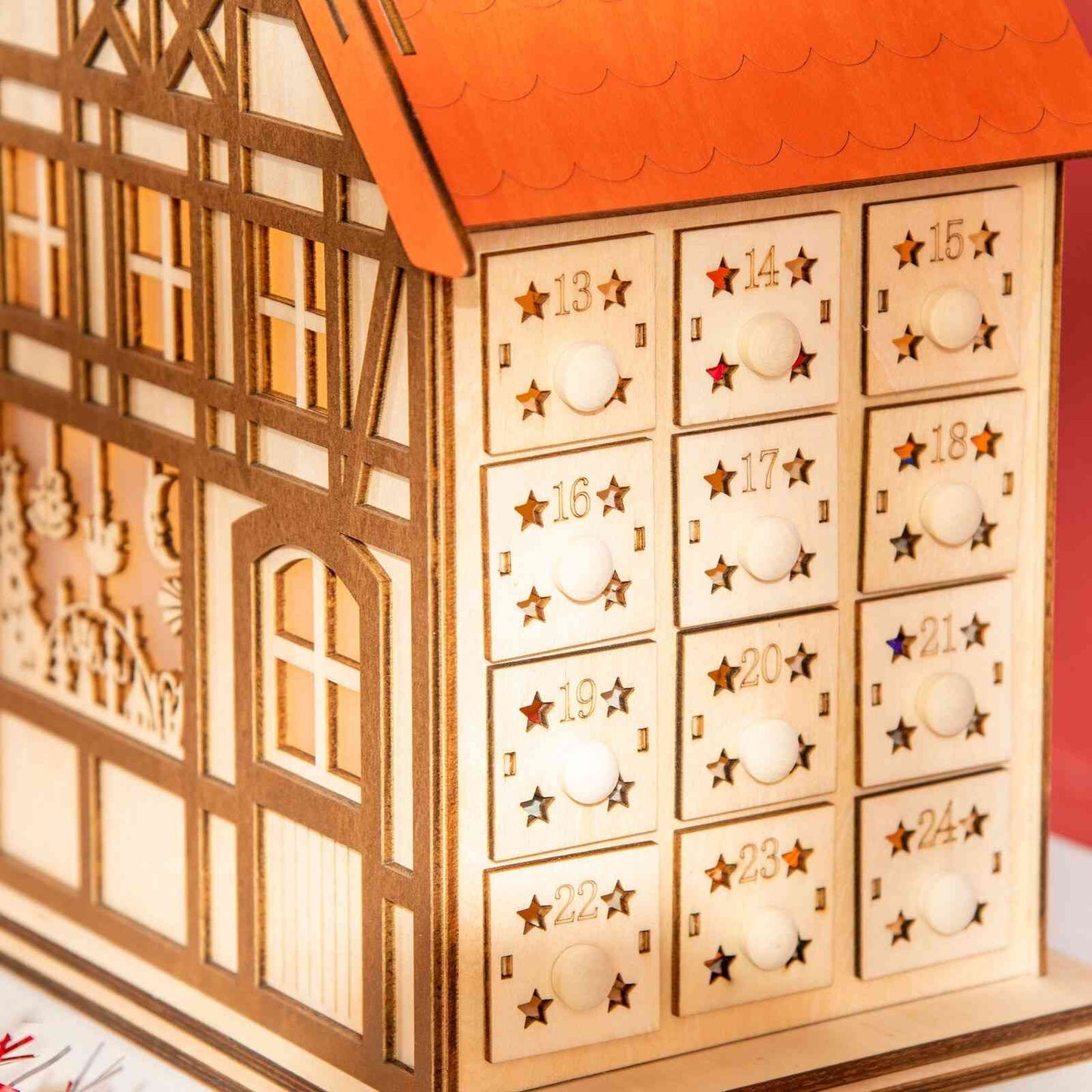 Wooden Christmas Advent Calendar House | LED Lighting - DIYION