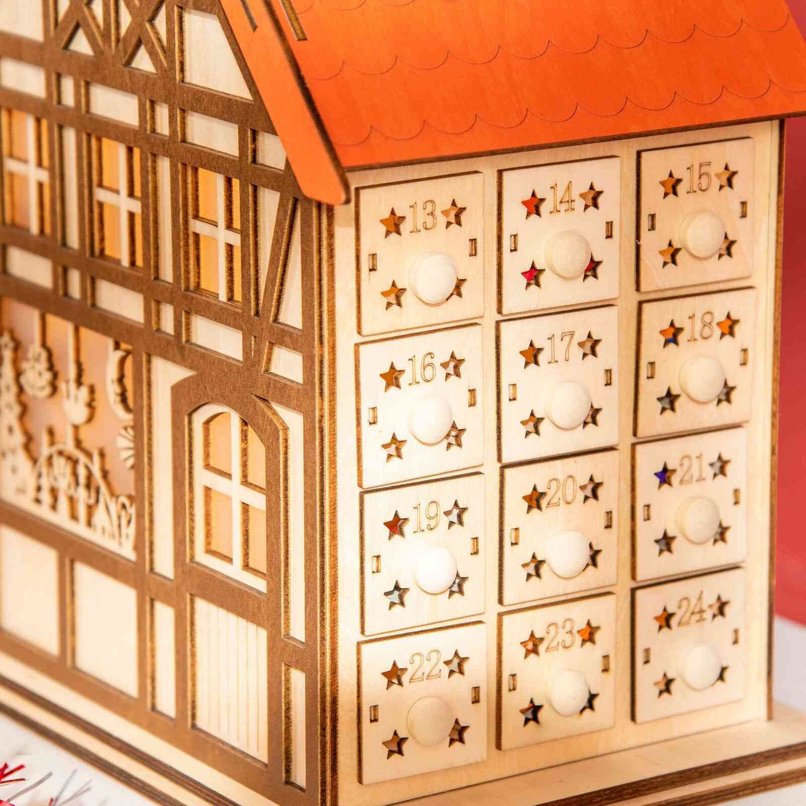 Wooden Christmas Advent Calendar House | LED Lighting - DIYION