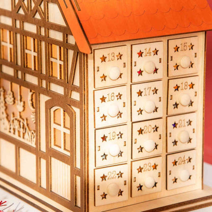 Wooden Christmas Advent Calendar House | LED Lighting - DIYION