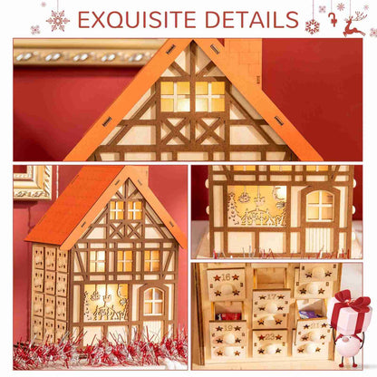 Wooden Christmas Advent Calendar House | LED Lighting - DIYION